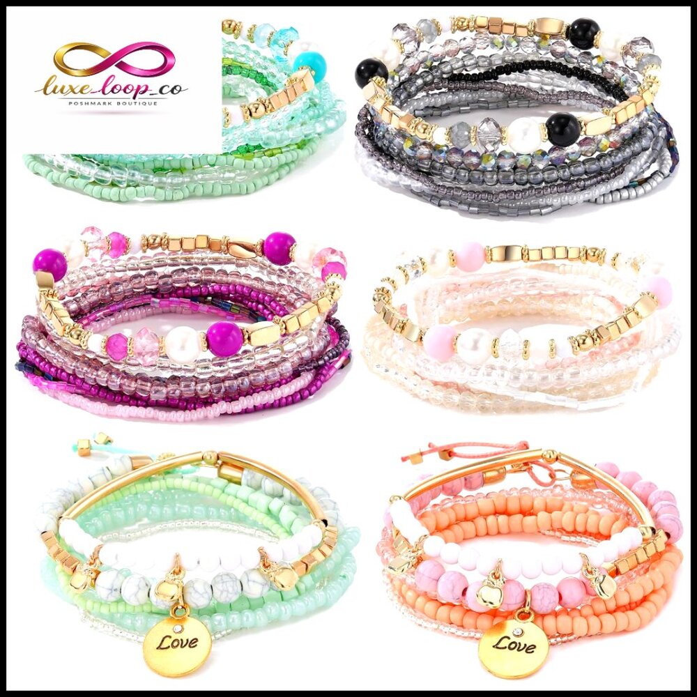 Stretch Beaded Bracelet Set Stackable Boho Jewelr… - image 1